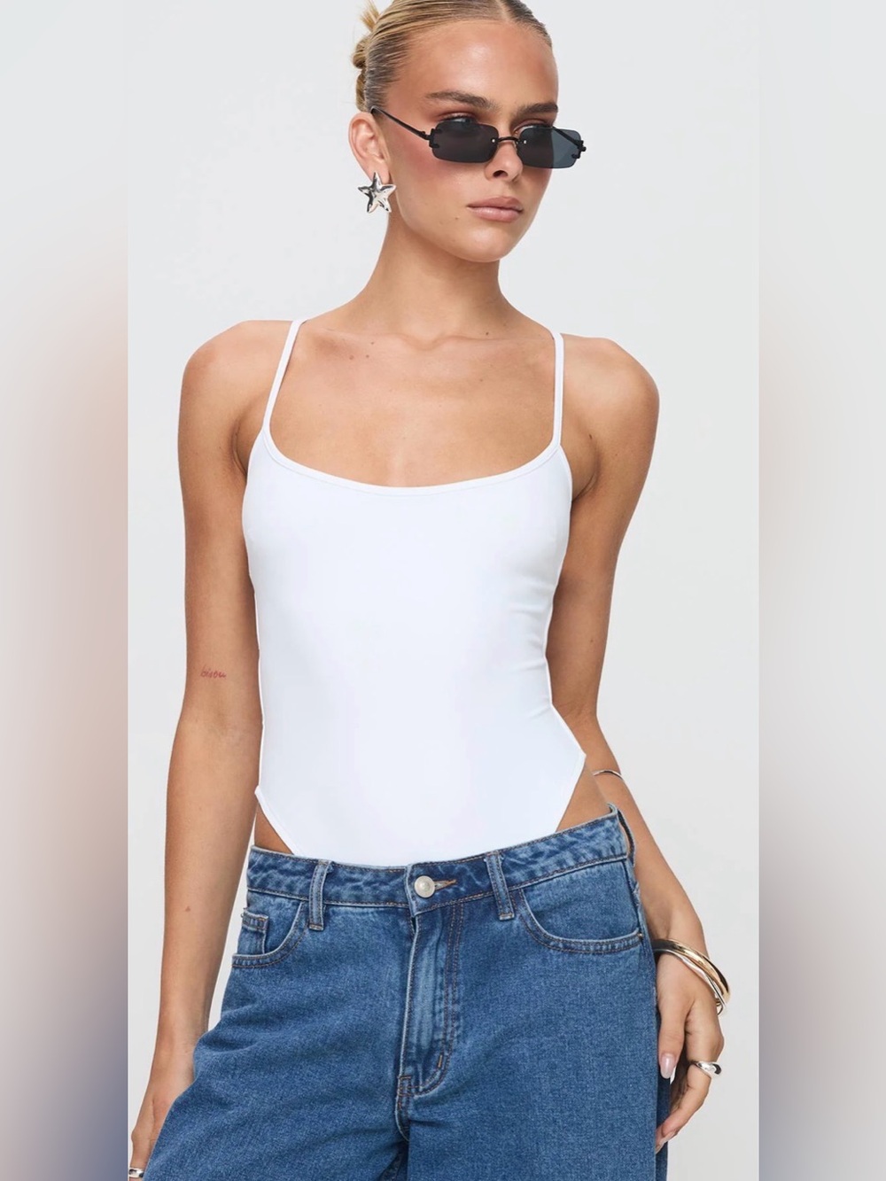 Princess Polly White Ribbed Spaghetti Strap Bodysuit